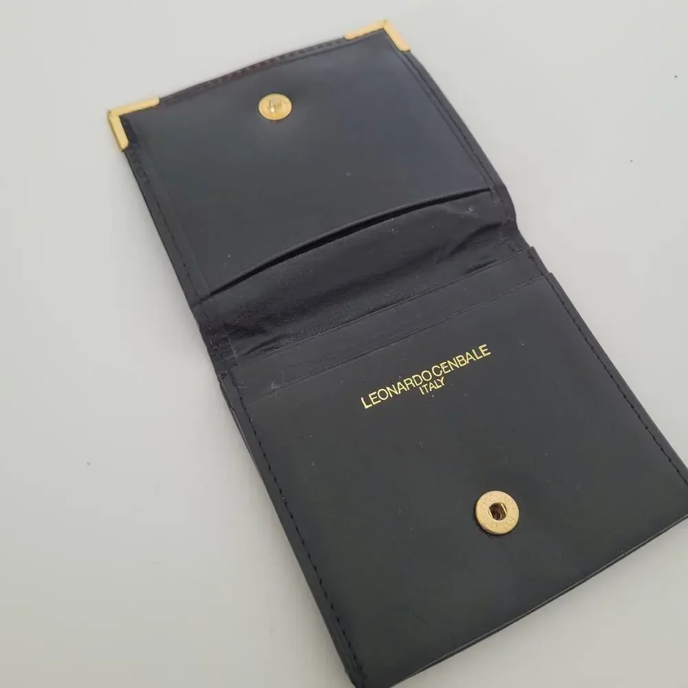 Leonardo Cenbale Vintage Wallet Black Coin Case Holder PouchLeather Compact Mini